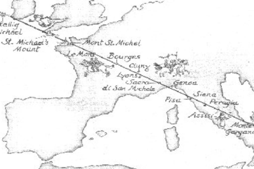 map of St Michael ley line through Europe